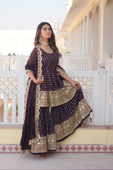 Presenting Sequins Thread Embroidered work Purple Color Sharara Suit