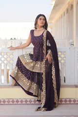 Presenting Sequins Thread Embroidered work Purple Color Sharara Suit