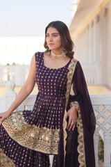 Presenting Sequins Thread Embroidered work Purple Color Sharara Suit