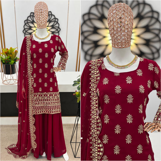 Captivating Pink Color Classic Work Sharara Suit