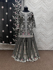 Attractive  Embroidery Heavy Stone Hand Work Black Color Sharara Suit