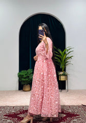 Flattering  Pink Color Embroidery Work Gown With Koti