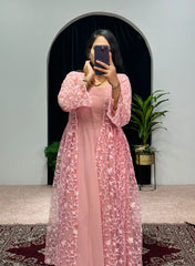 Flattering  Pink Color Embroidery Work Gown With Koti