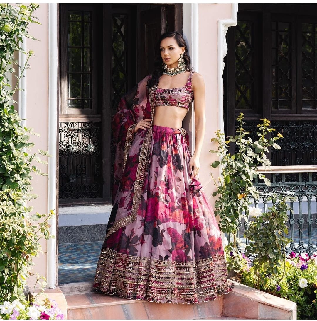 Attractive Beautiful Zari Work Sequins Work Mutai Color Lehenga Choli