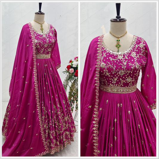 Occasion Wear Pink Color Sequence Work Gown