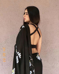 Amazing Black Color Hand Painted Saree