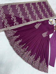 Lovely Sequence Embroidery Work Wine Color Gown With Dupatta