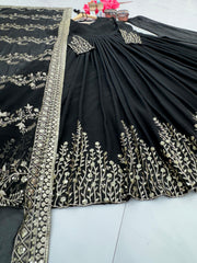 Lovely Sequence Embroidery Work Black Color Gown With Dupatta