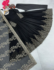 Lovely Sequence Embroidery Work Black Color Gown With Dupatta