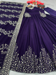 Lovely Sequence Embroidery Work Purple Color Gown With Dupatta