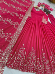 Lovely Sequence Embroidery Work Pink Color Gown With Dupatta