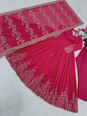 Lovely Sequence Embroidery Work Pink Color Gown With Dupatta