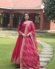 Lovely Sequence Embroidery Work Pink Color Gown With Dupatta