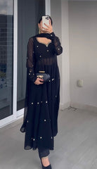 Outstanding Thread Work Black Color Anarkali Gown