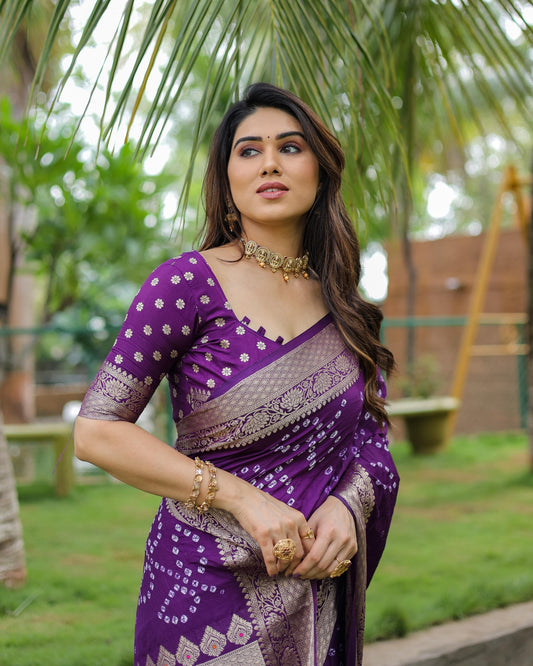 Captivating Purple Color Bandari  Style Saree