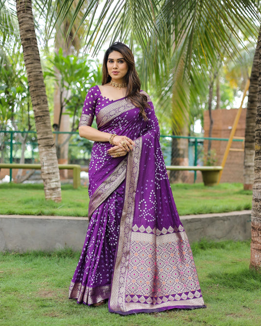 Captivating Purple Color Bandari  Style Saree