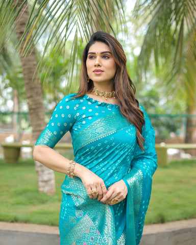 Captivating Sky Blue Color Bandari  Style Saree
