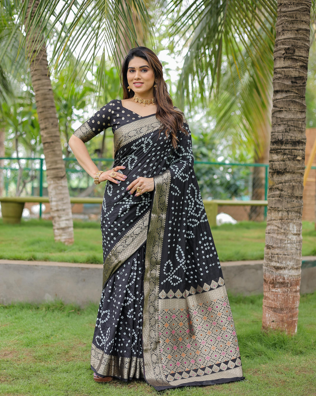 Captivating Black Color Bandari  Style Saree