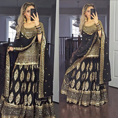 Embellished  Sequence  Embroidery Work Black Color Lehenga With Top