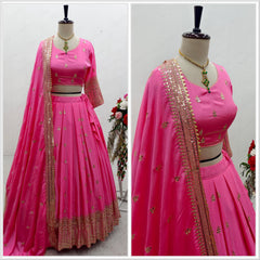 Presenting Sequences Embroidery Work Pink Color Lehenga Choli