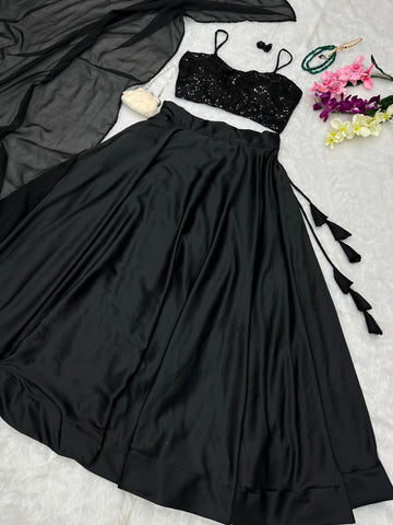 Luxuriant Sequins Work Black Color Lehenga Choli