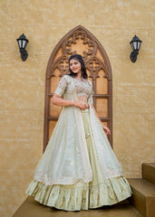 Mesmerizing  Heavy Embroidery Zari Pista Color Lehenga Choli