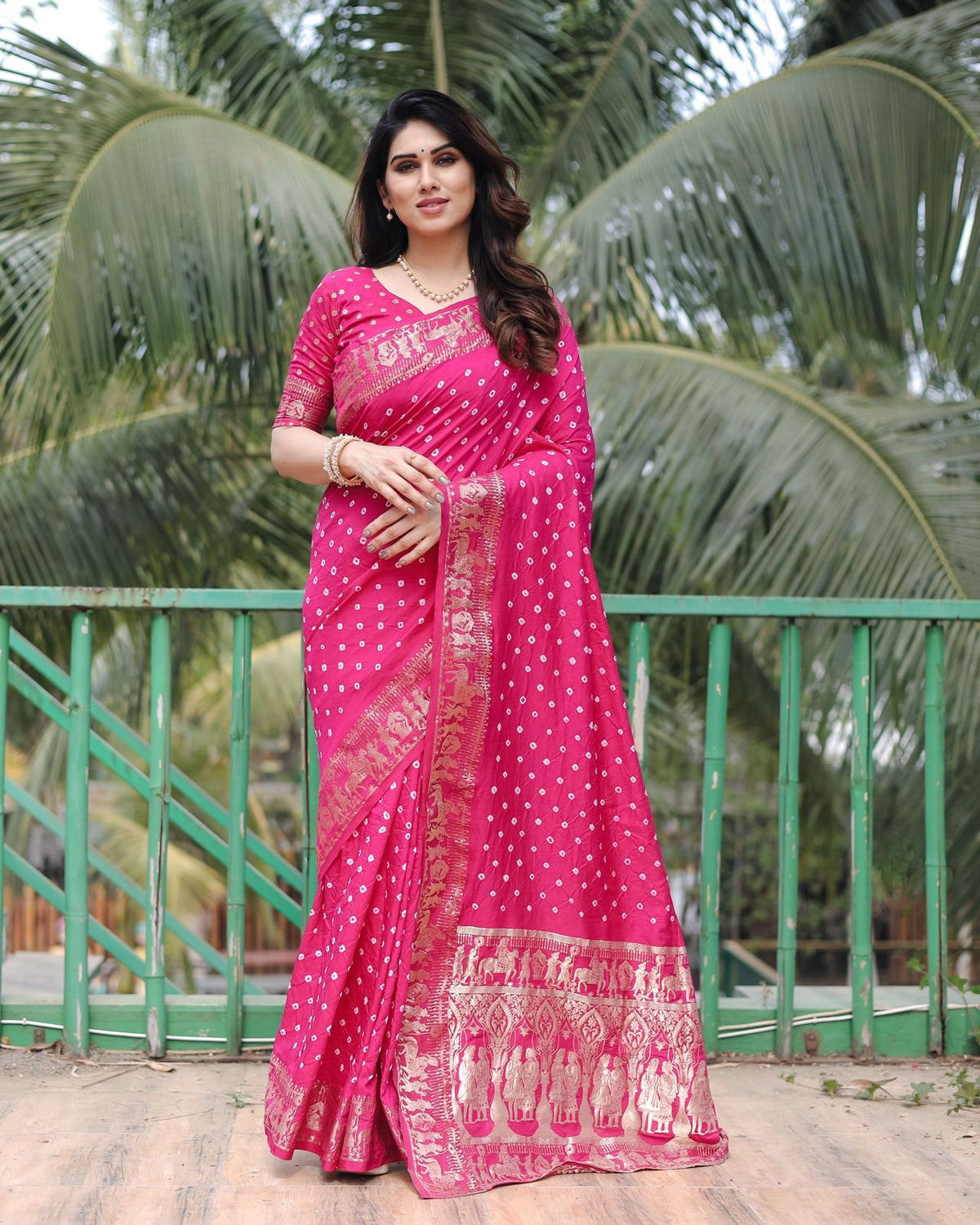 Fabulous  Bandhej Soft Bandhni Style Pink Color Saree