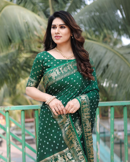 Fabulous  Bandhej Soft Bandhni Style Green Color Saree