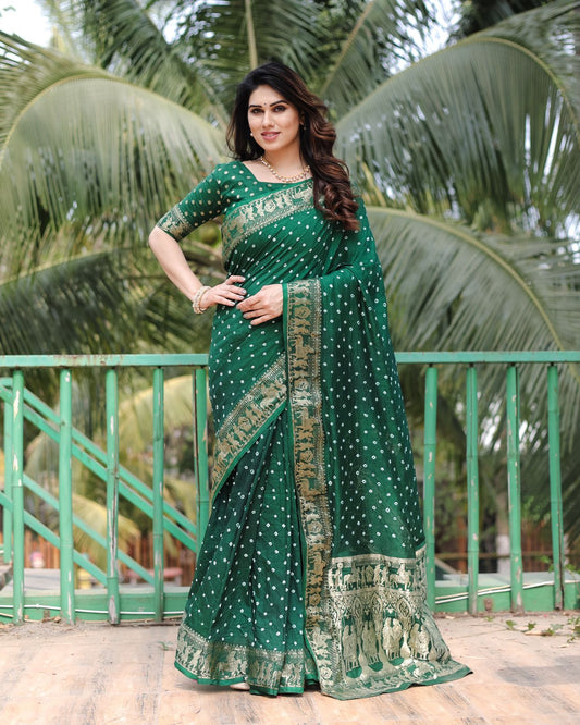 Fabulous  Bandhej Soft Bandhni Style Green Color Saree