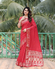 Fabulous  Bandhej Soft Bandhni Style Red Color Saree