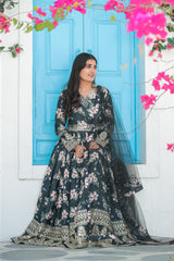 Plated Gray Color Digital Print With Work Anarkali Gown