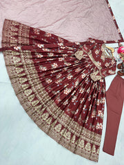 Plated Maroon Color Digital Print With Work Anarkali Gown