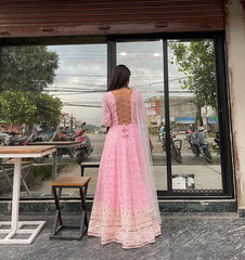 Outstanding  Sequence Thread Pink Color Gown