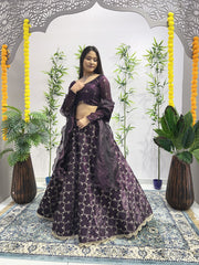 Captivating  Embroidery Zari Purple Color Lehenga Choli