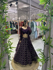 Captivating  Embroidery Zari Purple Color Lehenga Choli