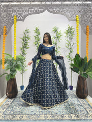 Captivating  Embroidery Zari Rama Color Lehenga Choli