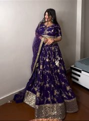 Captivating  Embroidery Sequence Work Blue Color Lehenga Choli