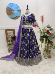 Captivating  Embroidery Sequence Work Blue Color Lehenga Choli