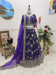 Captivating  Embroidery Sequence Work Blue Color Lehenga Choli