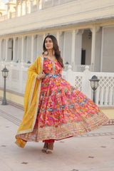 Captivating Embroidery Zari Sequins-work Multi Color Gown