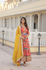 Captivating Embroidery Zari Sequins-work Multi Color Gown