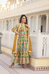 Captivating Embroidery Zari Sequins-work Yellow Color Gown