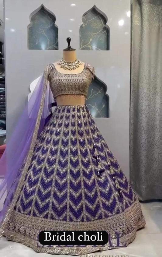 Ravishing Embroidered Sequence Work Blue Color Lehenga Choli