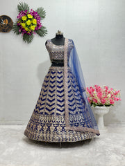 Ravishing Embroidered Sequence Work Blue Color Lehenga Choli