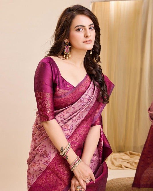 Designer  Jacquard Work Pink Color Saree