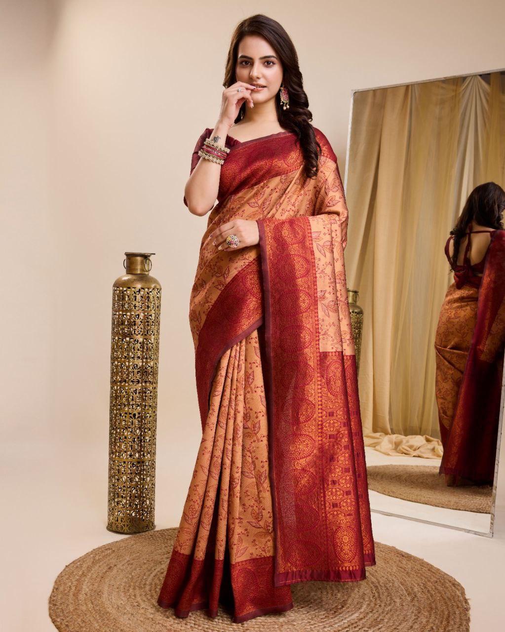 Designer  Jacquard Work Red Color Saree