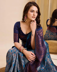 Designer  Jacquard Work Navy Blue Color Saree