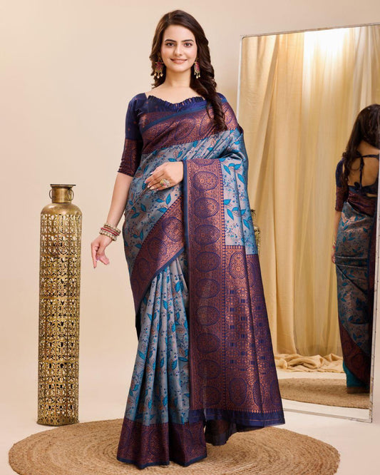 Designer  Jacquard Work Navy Blue Color Saree