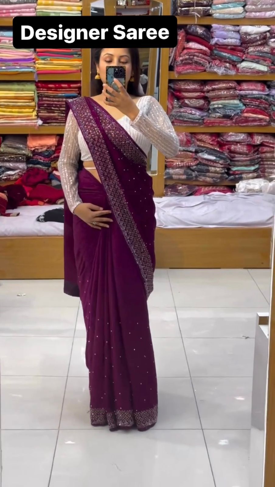 Presenting Thread With Sequenced Purple Color Saree