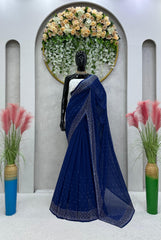 Presenting Thread With Sequenced Blue Color Saree